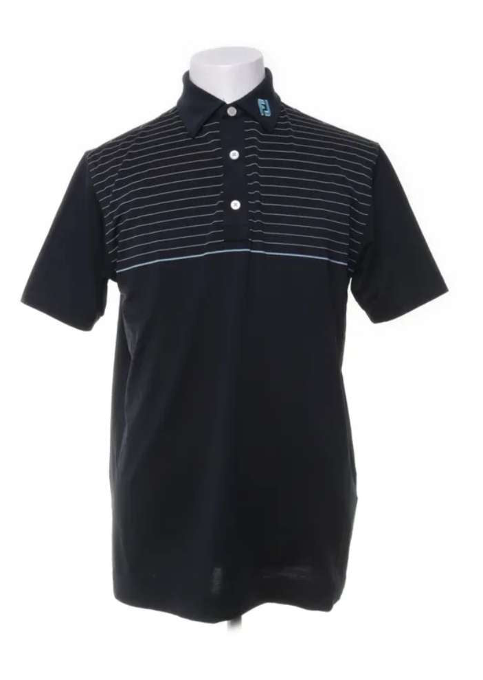 Footjoy Svart Piké med Ljusblå Ränder (M)