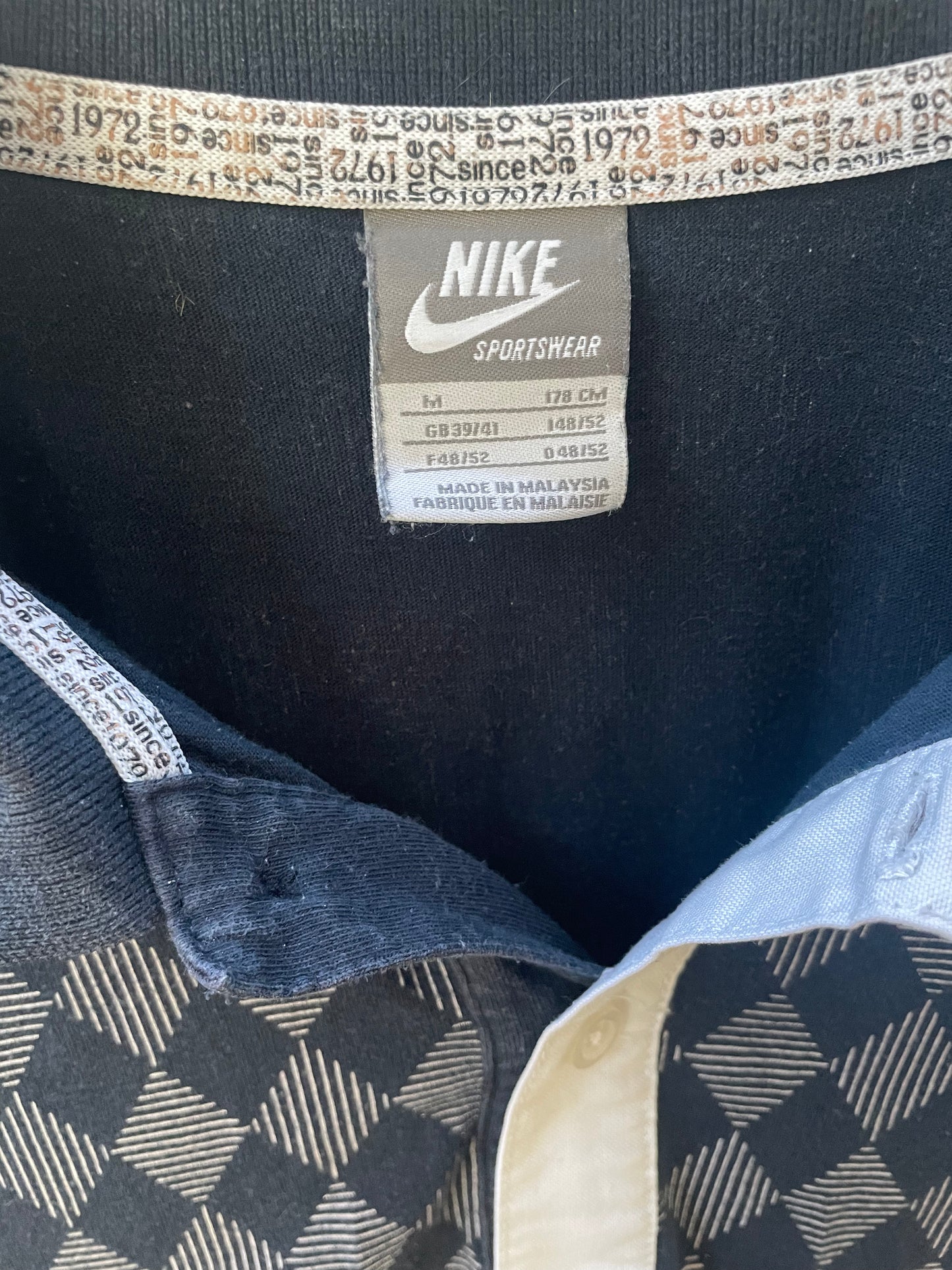 Nike Vintage Piké Blå och Grå Mönster (M)